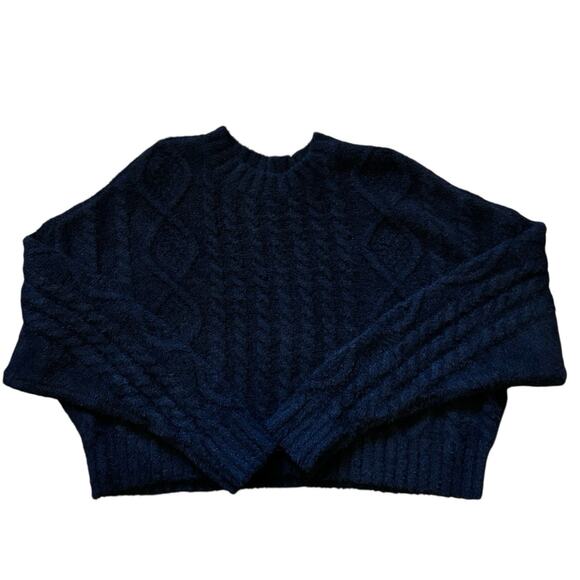 Aerie Women’s Black Cable Cozy Soft Knit Cropped Long Sleeve Sweater Size M - Picture 8 of 11